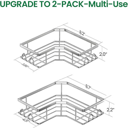 Adhesive Shower Caddy, 2 Pack Corner Bath Organizer, Rustproof Stainless Steel Shower Shelves with Large Capacity, No Drilling Shelves for Bathroom Storage, Home, Kitchen Decor (Silver).