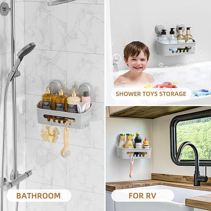 LEVERLOC Shower Caddy Suction Cup 2 Pack, Shower Organizer Removable Bathroom Shelf, Storage for Inside Shower Powerful Suction Max Hold 22lbs Waterproof Holder, Gray