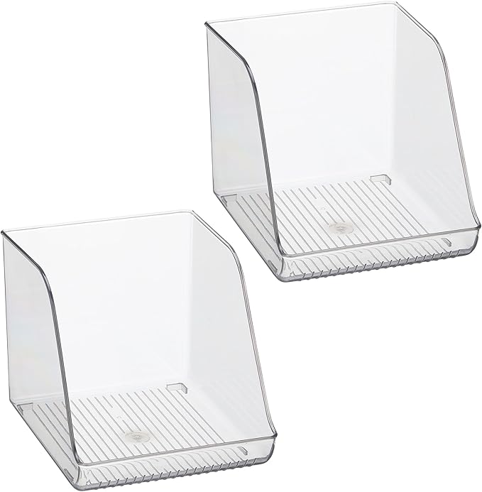 iDesign Plastic Water Bottle Organizer for Fridge, Clear Bottle Holder for Kitchen and Pantry, 2-Pack