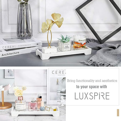 Luxspire Vanity Tray, Bathroom Toilet Tank Storage Tray, Resin Kitchen Sink Trays, Vanity Countertop Organizer for Candles Soap Towel Perfume Holder Decor Jewlery Dish, Marble Style -S- Gravel White