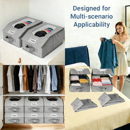 2 Pcs Stackable Baseball Cap Organizer, Washable Foldable Oxford Cloth, Smooth Durable Metal Zipper Hat Storage Holder for Closet, Holds 24 Caps with Large Clear Window, Hat Box for Home Storage
