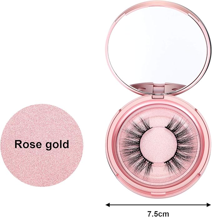 Maitys 6 Pcs Eyelash Storege Box with Mirror,Circle Eyelash Packaging Holder Case Empty Box with Holder Organizer Container for Travel Storage Cosmetic Women Ladies (Rose Gold)