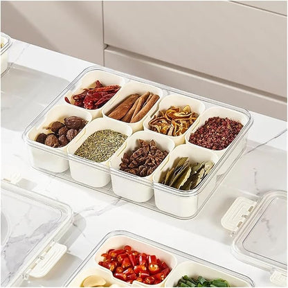 Kitchen Seasoning Storage Box Spice Box Integrated Multi Grid Storage Sealed Tank Moisture-Proof Salt Tank Kitchen Supplies Tool(4 Grid)