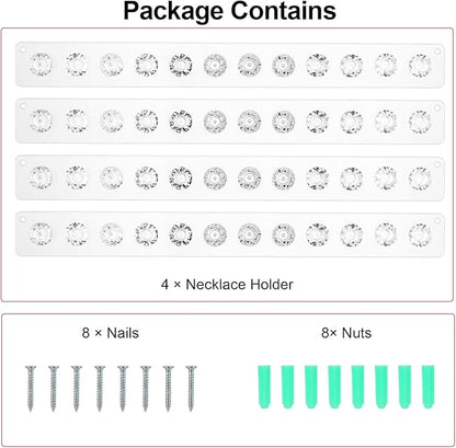 4Pcs Wall Necklace Holder for Women, Hanging Jewelry Organizer Wall Mount Crystal Holder Necklace Wall Hanger, Acrylic Bracelet Holder Organizer Jewelry Rack Adhesive Hooks Necklace Storage