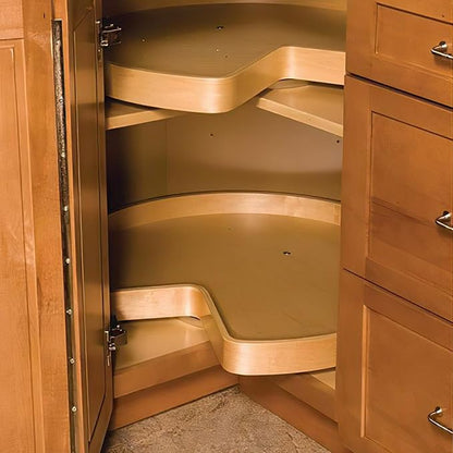 Rev-A-Shelf Single Kidney Shape 28" Lazy Susan Organizer for Upper Corner Wall Kitchen Cabinets, Turntable Storage w/ Swivel Bearing, Wood, 4WLS401-28-BS52