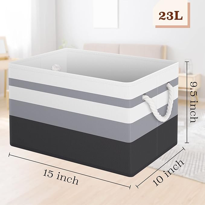 Fab totes Storage Bins 8-Pack, Foldable Storage Baskets for Organizing Toys, Books, Shelves, Closet, Large Storage Box with Rope Handles, Sturdy Organizer Bins,Gradient Grey