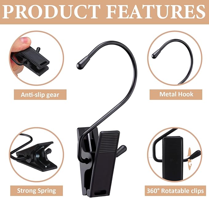 50 Pcs Boot Hangers for Closet Boot Hooks Pants Hangers with Clips Heavy Duty Black Clothes Clips for Legging Socks Towels Hats