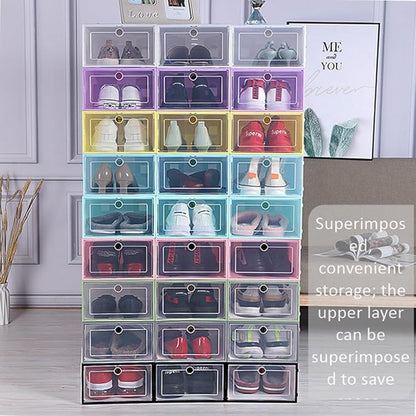 Lurrose 6pcs Stackable Shoes Organizer Boxes 33x24x14cm Plastic Dustproof Drawer Shoe Storage Container for Men Space-saving Closet Storage
