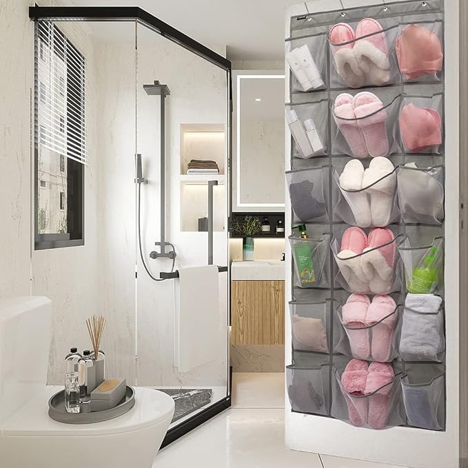 Over The Door Hanging Shoe Rack Organizer 18 Pockets Organizer with 6 Extra Large Mesh Pockets for Shoe Holder Storage (18 Pockets)