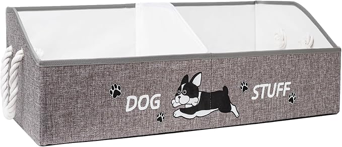 Large Dog Toy Basket with Handles, 28.5" Collapsible Multi-Purpose Hard Board Dog Toy box, Clothes, Cute for Living Room Area (Grey,Cream)