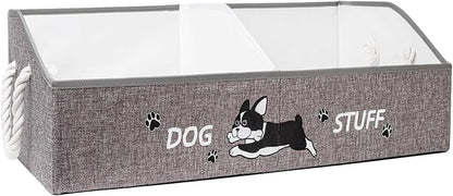 Large Dog Toy Basket with Handles, 28.5" Collapsible Multi-Purpose Hard Board Dog Toy box, Clothes, Cute for Living Room Area (Grey,Cream)