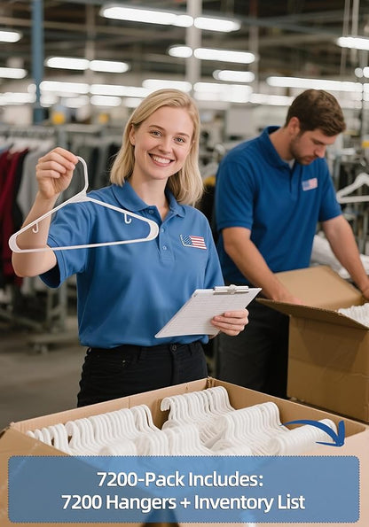 HOUSE DAY Made in USA 7200 Pack 16 Inch Plastic Hangers Bulk, Pallet Package for Business, Commercial Hangers for Retail Store, Hotel, Laundry - Smooth & Non-Slip Design, 6 lb Weight Capacity (White)