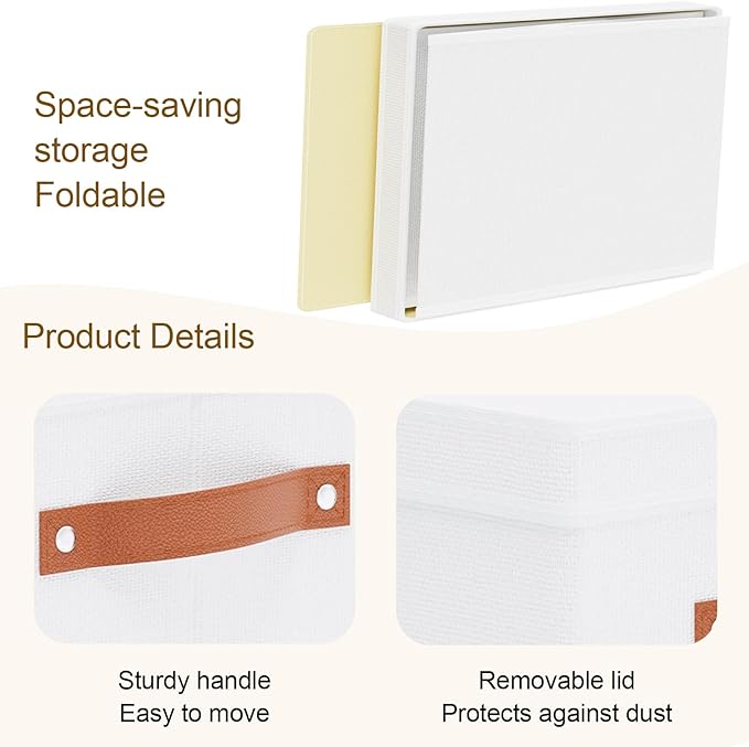 Foldable Storage Bin, 7.1 x 9.1 x 13 Inch Storage Box with Lid, Closet Organizer for Organizing with Handles, White, 1-Pack