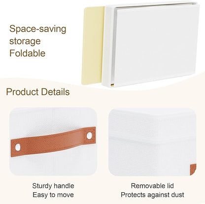5 Pack Storage Baskets, Storage Boxes with Lids, Closet Organizers with Handles for Shoes Towels Books, White, 16.5 x 11.8 x 10.2 Inch