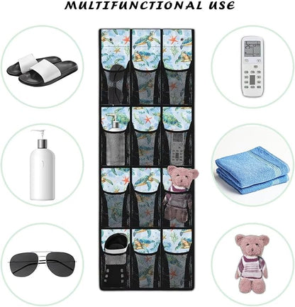 Sea Turtle Over The Door Organizer,Hanging Baskets with 12 Mesh Large Pockets,Door Back Shoe Organizers with 12 Mesh Pockets Baby Organizer Storage,Quick Dry Organizer Hanging