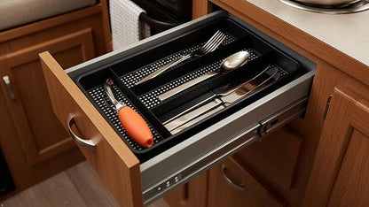 Dial Industries Small Cutlery, Utensil, Silverware Kitchen Drawer Organizer Tray, Black