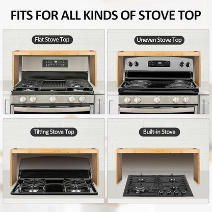 Over the Stove Spice Rack, 33" Wide Bamboo Shelf Rack Organizer for Stove Top
