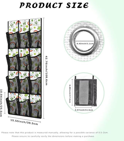 Multi-Purpose 12-Pocket Behind The Door Organizer, Oxford Cloth, Waterproof Large Capacity and Ideal for Bathroom Bedroom or Pantry Storage, Lucky Leaf Rainbow