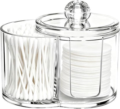 2- Grid Q-tip Holder for Bathroom, Cotton Swab Holder with Removable Dustproof Lid for Cotton Swabs, Rounds, Balls(COLOR:Transparent)