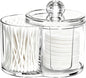 Dual-Compartment Cotton Swab & Pad Organizer with Removable Dustproof Lid, Bathroom Accessories Storage Organizer for Swabs, Cotton-Pads(COLOR:Transparent)