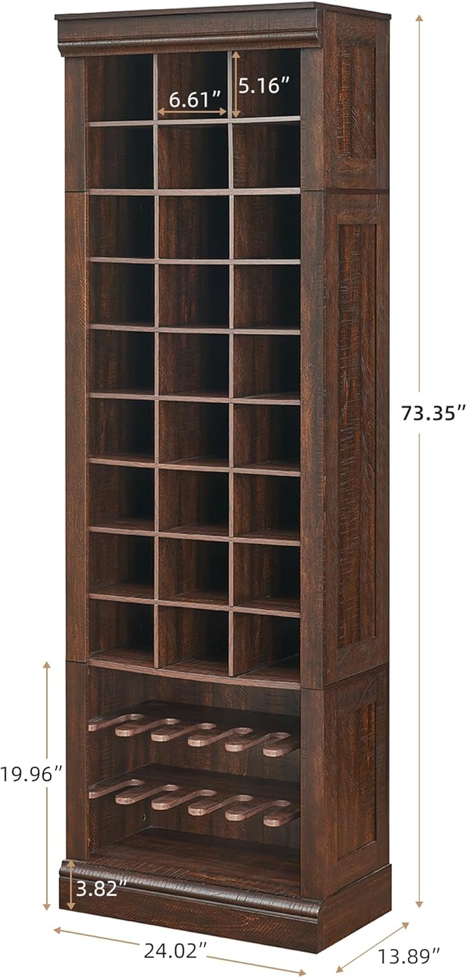 Shoe Storage Cabinet, Freestanding Tall Closet Shoe Organizer with Cubbies for 33 Pairs, Wooden Shoe Rack for Closet, Entryway, Living Room