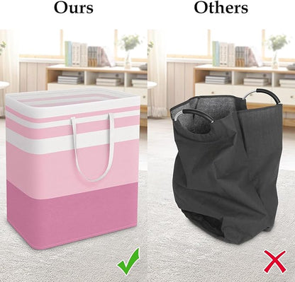 StorageRight Large Collapsible Laundry Basket Hamper with Easy Carry Handles，Freestanding Clothes Hampers for Laundry, Bedroom, Dorm, Towels, Toys, 100L, Pink