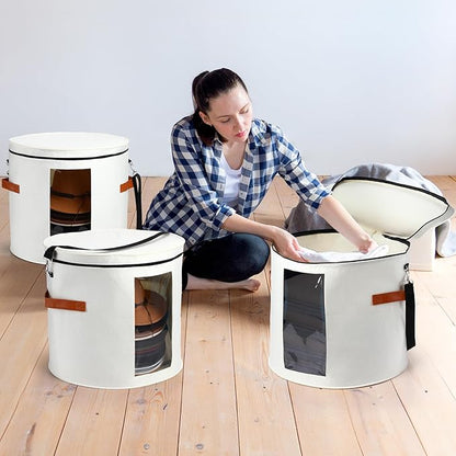 Suzile 4 Pcs Hat Boxes Oversized Round Cowboy Hat Storage Box for Women Men 19" x 17" Cowboy Large Felt Organizer Bag Baseball Cap Container with Dustproof Lid for Clothes Case Travel Gift(White)