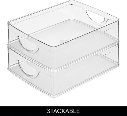 iDesign Plastic Stackable Pantry Bin - Storage Bin with Handles for Cabinets or Fridge - Set of 2 - Clear