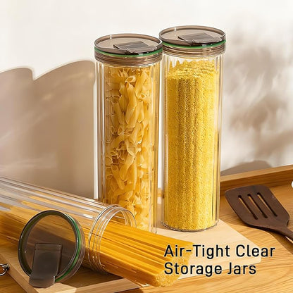 11-Inch Tall Airtight Spaghetti Container - Clear Pasta Holder Organizer for Kitchen Pantry, Fits Full-Length Noodles, Coffee Beans, Rice, Dry Foods (48oz, 2 Pcs)