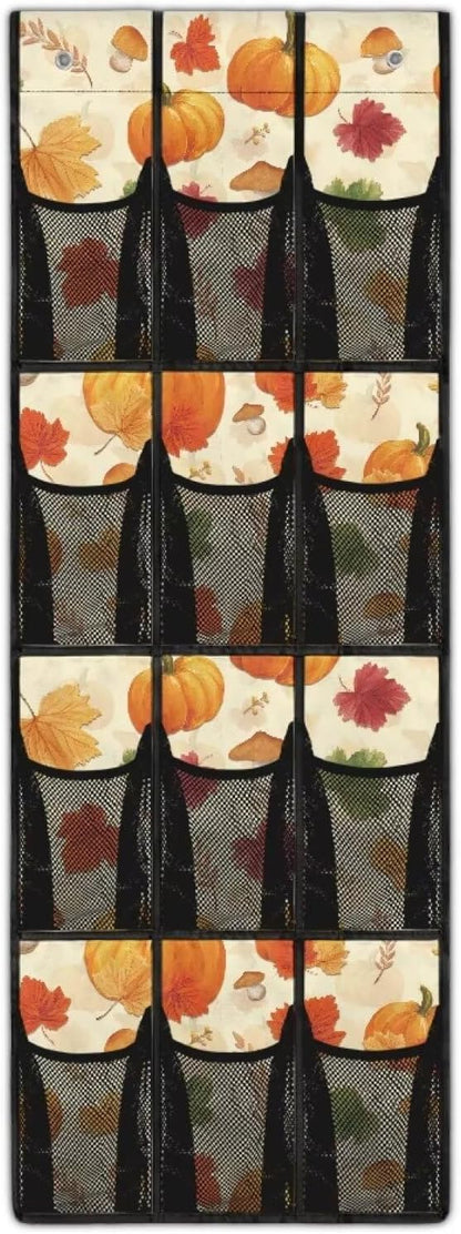 Pumpkin Door Hanging Shoe Organizer for Thanksgiving Day Large Capacity Over The Door Shoe Organizer for Closet 12 Pockets Rooster Wall Hanging Storage