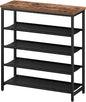 HOOBRO Shoe Rack with 4 PU Shelves, 5-Tier Shoe Storage Organizer for Closet and Entryway, Holds 12-16 Pairs of Shoes, Sturdy Metal Frame, Small Spaces, Rustic Brown and Black BF95XJ01