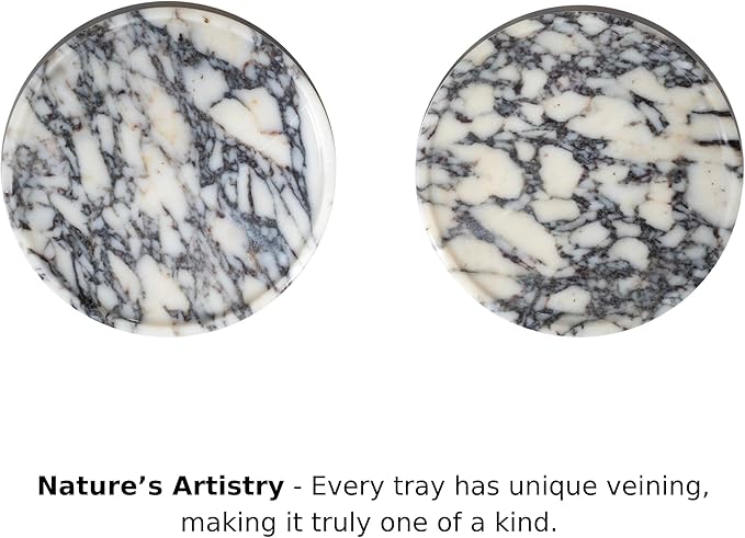 Calacatta Viola Marble Tray, Elegant Natural Stone, Round Marble Decorative Tray for Vanity, Bathroom, Kitchen and Home Decor, Premium Packaging, Large (11.5"), 5 lbs
