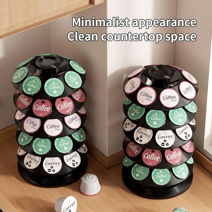 K Cup Holder, Coffee Pod Holder for Keurig Pods - 40 Capsule Spinning Organizer with 360° Turntable, Also Fits Nescafé Dolce Gusto Pods, Space Saving for Kitchen Counter & Office