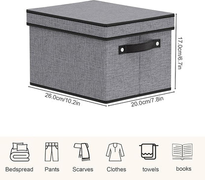 Storage Bins with Lids, 10.2×7.8×6.7 Inch Closet Organizers for Shoes Towels Books, Storage Boxes with Handles, Gray, 5-Pack