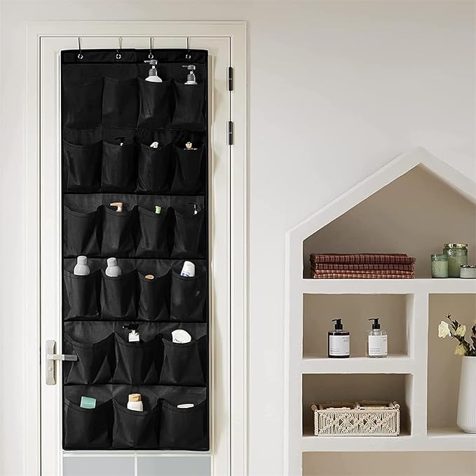 Shoe Rack for Closet Front Door Entrance Entryway Cabinet Hanging Organizer,Shoe Organizers Over The Door Bedroom Bathroom Space Saving Portable Clear 28 Pocket Mesh Breathable Hanger(Black)