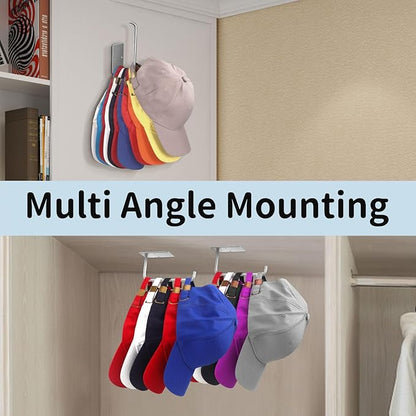 Hat Racks for Baseball Caps 2 Pack, Stainless Steel Adhesive Hat Hanger Hooks Holder for Wall, Multi-Purpose Strong Hook Organizer Can Hold More Than 10 Hats for Door/Closet