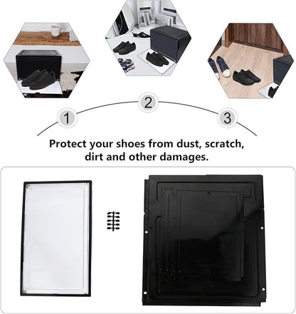 SOLUSTRE Basketball Shoes Storage Box with Magnetic Side Opening Black Plastic Shoe Organizer Container Dustproof and Moisture Resistant for Sneakers and Athletic Footwear
