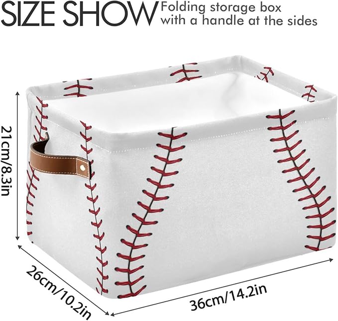 Baseball Red Stitches Basket Decor Storage Bin Basket For Shelf Closet Foldable Fabric Storage Box Cube With Handles Large Kids Toys Clothes Organizer Basket For Nursery Bedroom