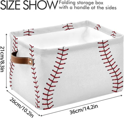 Baseball Red Stitches Basket Decor Storage Bin Basket For Shelf Closet Foldable Fabric Storage Box Cube With Handles Large Kids Toys Clothes Organizer Basket For Nursery Bedroom