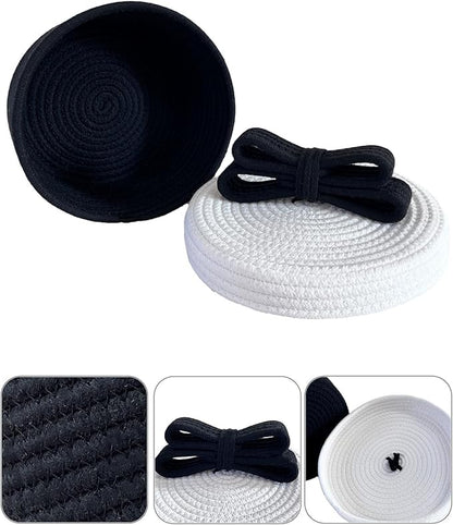 Decorative Storage Baskets with Lids, Small Woven Rope Basket with Lid, Decorative Basket for Home Decor, Dog Toy Storage Baskets with Cute Bow Handle, Black