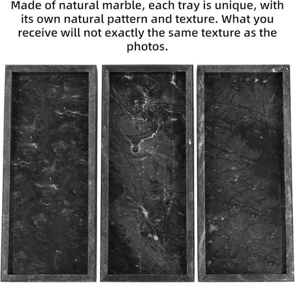 Marble Bathroom Vanity Tray, Natural Luxury Vanity Home Kitchen Bathroom Table Tray, Stone Decorative Countertop Dresser Trays for Key Coffee Perfume Jewelry Makeup (Black, 12"x 5" x1.2")
