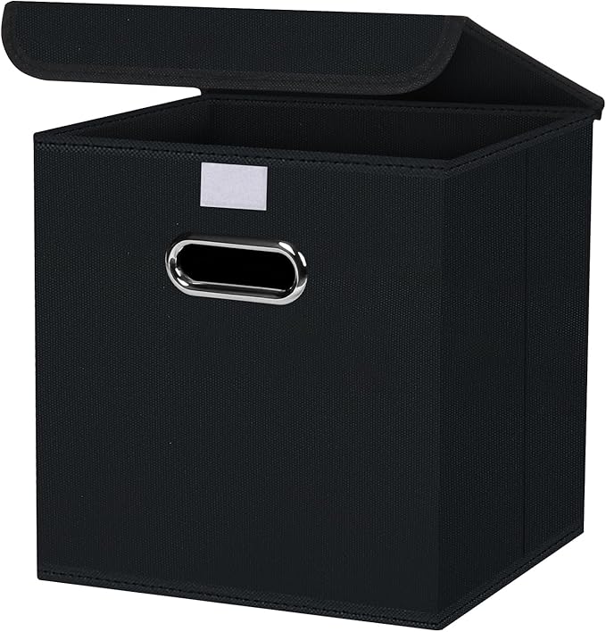 Fabric Storage Cube Bins with Lids Closet Organizers collapsible storage bins basket with Handles for Home,Storage Boxes for Organizing,1 Pack,(Black)