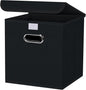Fabric Storage Cube Bins with Lids Closet Organizers collapsible storage bins basket with Handles for Home,Storage Boxes for Organizing,1 Pack,(Black)