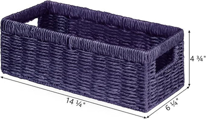 Vagusicc Wicker Storage Basket, Paper Rope Wicker Baskets with Handles, Toilet Paper Basket for Toilet Tank Top, Small Wicke Baskets for Organizing Shelves, 2-Pack, Purple