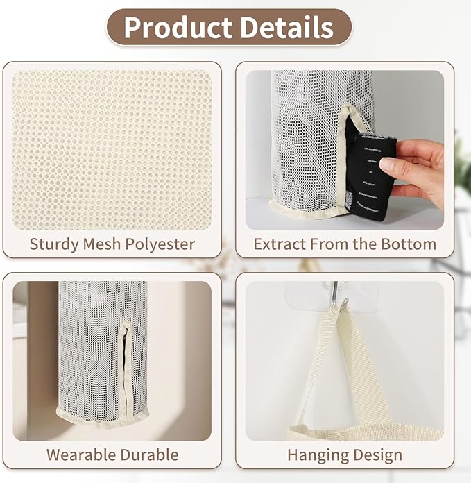 Hanging Sock Storage Bag,Wall Mount Multifunctional Bag,Sock Underwear Organizer,Hanging Closet Organizer,Saver Kitchen Storage Holder for Storing Socks Ties Plastic Bag 3PCS (Beige)