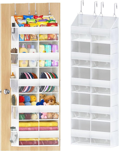 Over The Door Organizer with 5 Shelves, 9 Compartment + 10 Side Pocket, Sturdy Oxford Cloth, Supports 90 lbs, Heavy-Duty Behind the Door Hanging Closet Organizer and Storage for Room Essentials, White