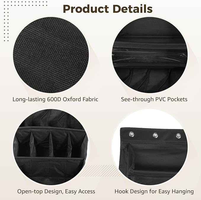 Over the Door Shoe Organizer, 1 Pack 8 Shelves Over The Door Shoe Organizer, 68" Exlarge Deep Pockets Hanging Shoe Organizer, Shoe Holder for Boots,Over Door Organizer in Home, RV, Dorm, Black