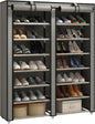 JIUYOTREE Double Row Shoe Rack Storage Organizer with Big Capacity,7-Tier Shoe Cabinet,Shelf,Closet with Nonwoven Fabric Cover for 28 Pairs of Shoes,Grey