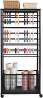 Ribbon Organizer Rack, Double Sided 16-Tier Ribbon Holder Organizer Rack, Flower Wrapping Paper Storage Stand, Scarf Tie Belt Towel Display Shelf Sewing Station Cart (Black)