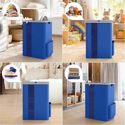 BlissTotes Laundry Basket with Lid, 80L Clothes Laundry Hamper with Handles and Removable Laundry Bag, Breathable Design Hamper with Lid for Bedroom, Bathroom, Dorm, Laundry Room - Blue